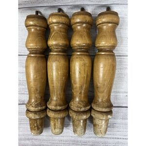 4 Vintage Reclaimed Salvaged Turned Wood Legs 11"